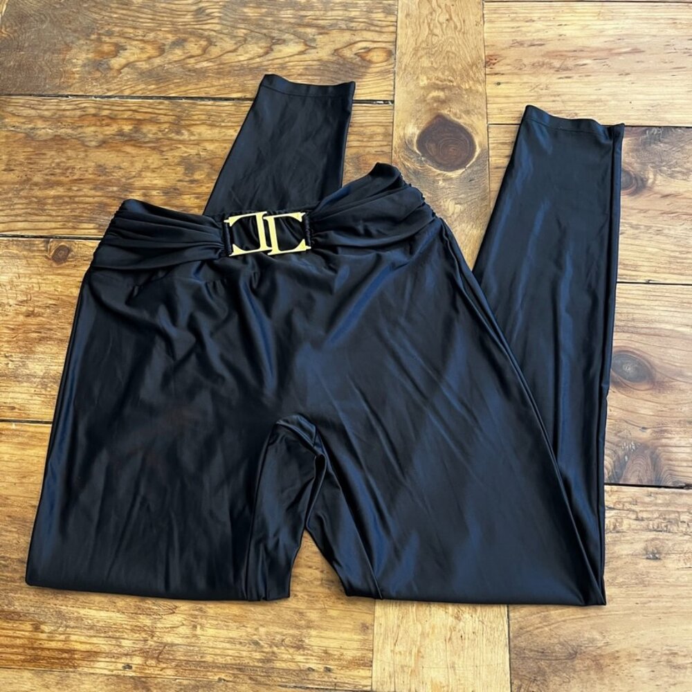 Black Leggings with Gold Buckle